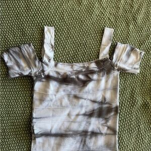 Bebe Black and White Gray marble Off-Shoulder dress